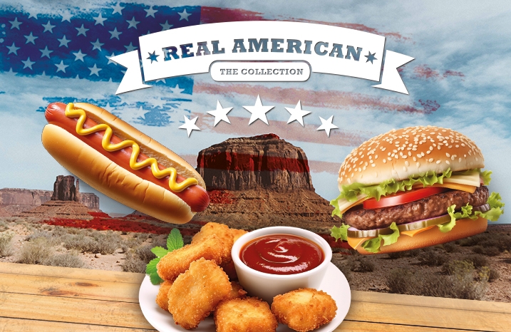 Real American hamburgers, hotdogs en kip Real American hamburgers, hotdogs en kip